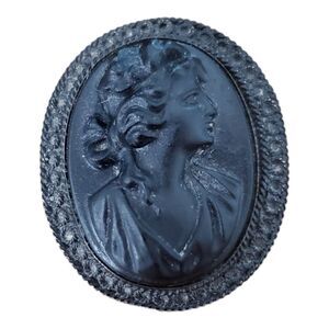 Antique Victorian Mourning Brooch Pin Cameo Jet Black Metal